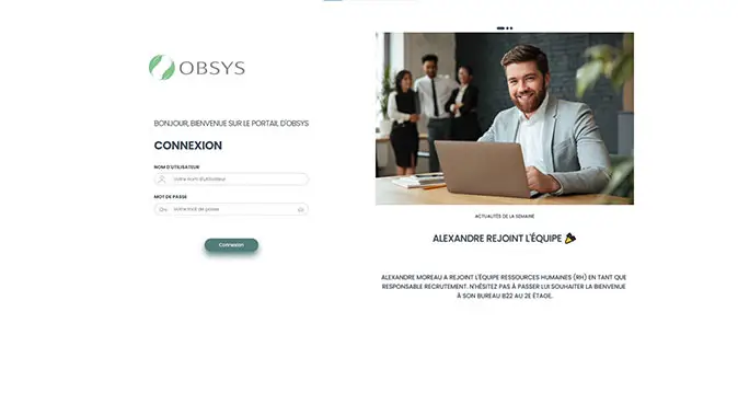 Capture d'écran d'une page de connexion personnalisée au portail OBSYS